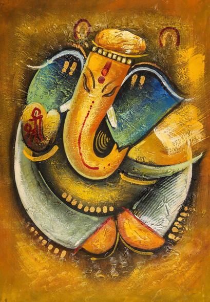 Ganesha with Golden Dots - Handpainted Art Painting - 24in X 36in