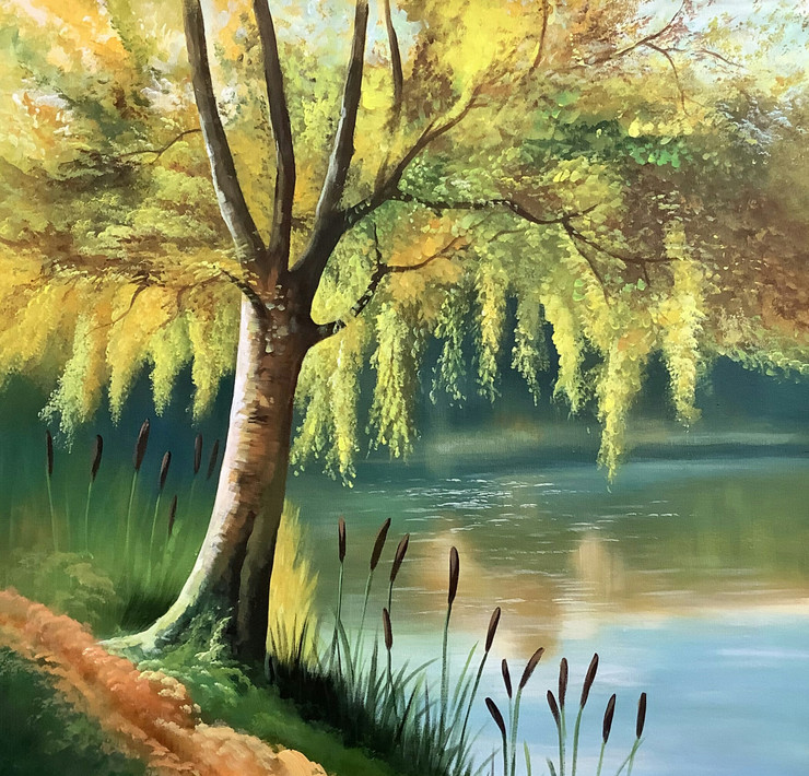 CALMING TREE SCENERY LANDSCAPE (ART_3319_74806) - Handpainted Art Painting - 30in X 30in