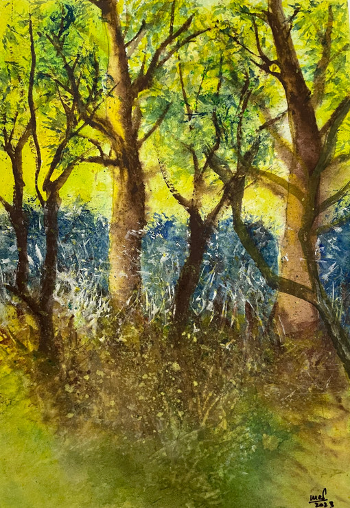 Talking to each other (ART_8841_75008) - Handpainted Art Painting - 7in X 10in