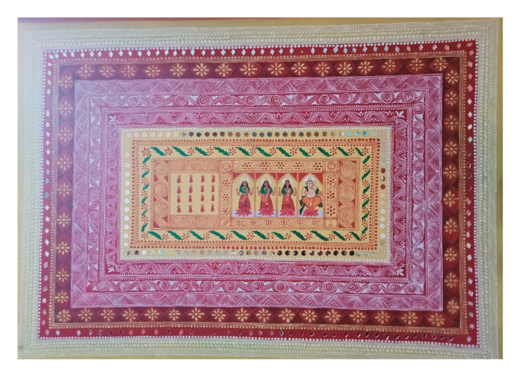 Jyotipatta Aipan Art (ART_9043_75084) - Handpainted Art Painting - 46in X 33in