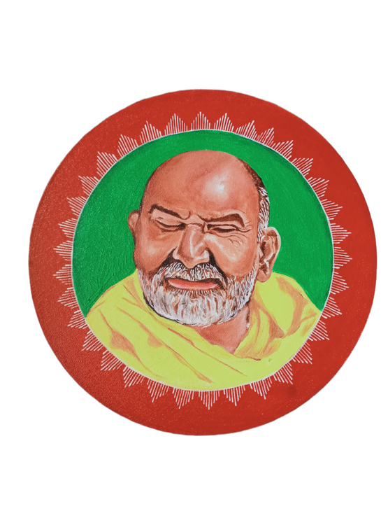 Baba Nimkaroli With Aipan art (ART_9043_75073) - Handpainted Art Painting - 12in X 12in