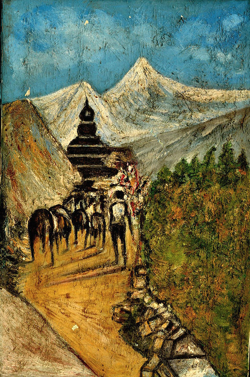 WAY TO GOD AT HIMALAYAS (ART_6175_75068) - Handpainted Art Painting - 24in X 36in