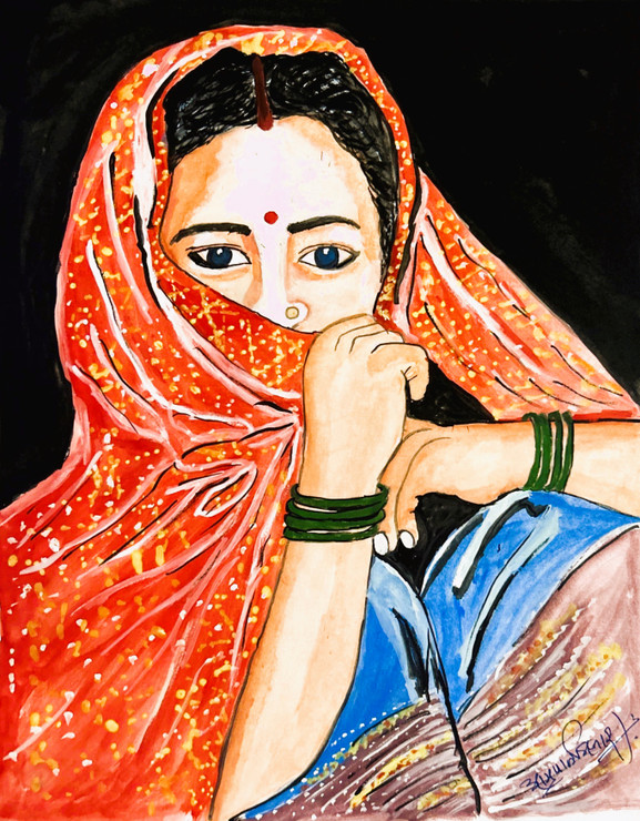 Rajasthani Women (PRT_9032_75097) - Canvas Art Print - 15in X 21in