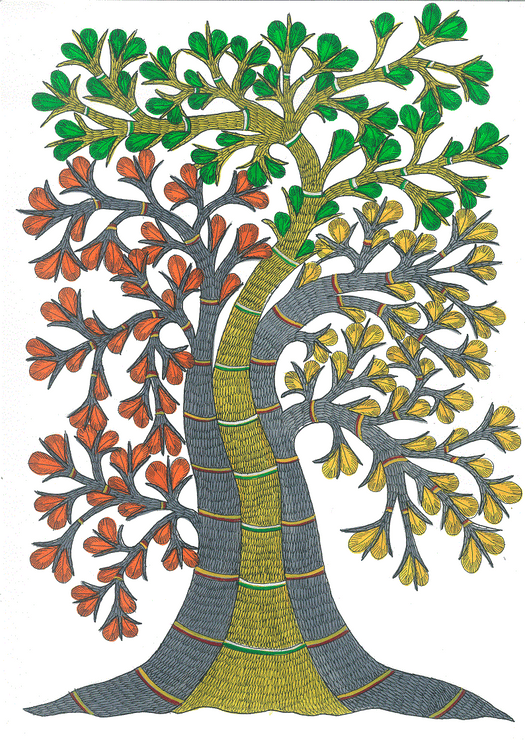 Gond art,Tree,Birds,Folk Art