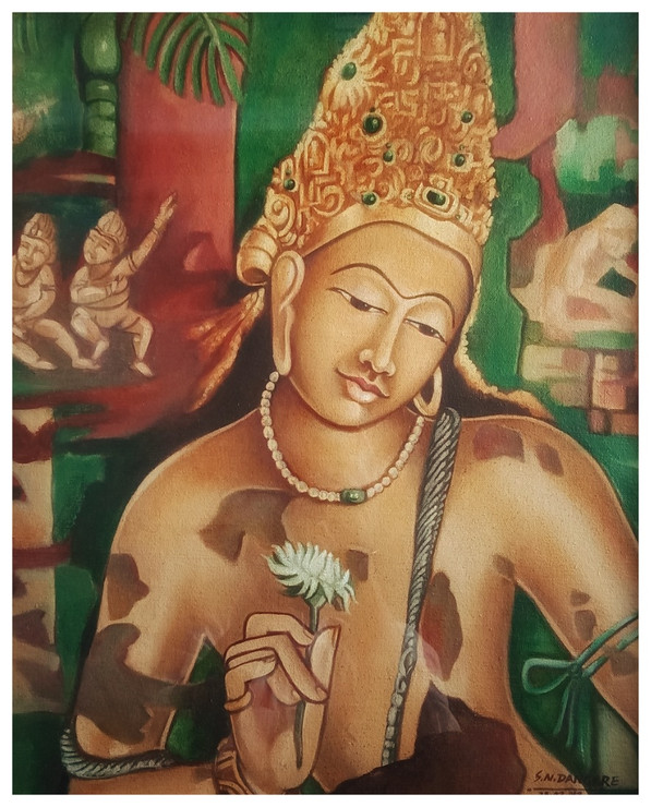 Padmapani (ART_1609_75196) - Handpainted Art Painting - 18in X 22in