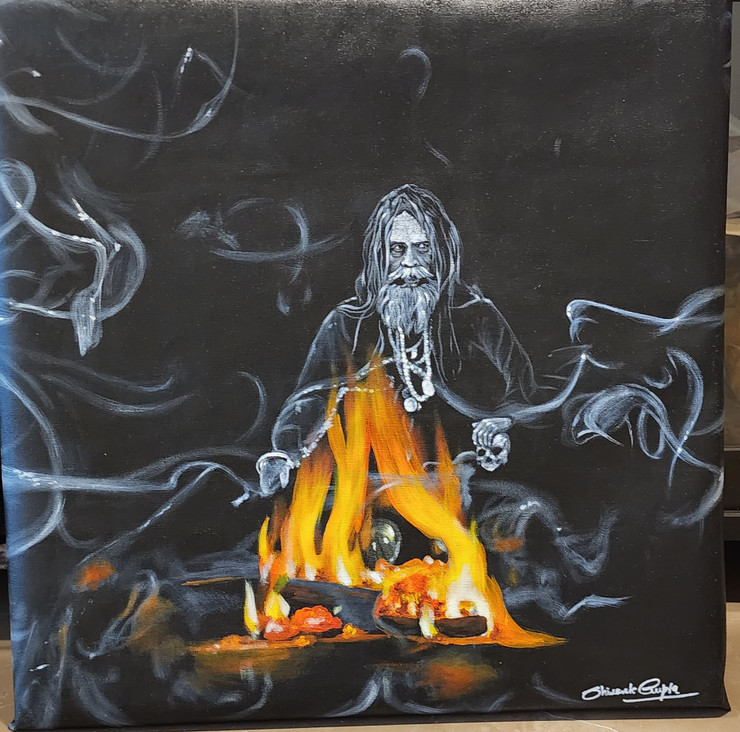 Aghori (ART_8773_75338) - Handpainted Art Painting - 18in X 24in