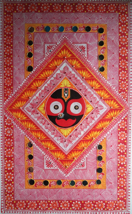 Jagannath  Devta with Aipan Art (ART_9054_75254) - Handpainted Art Painting - 14in X 21in