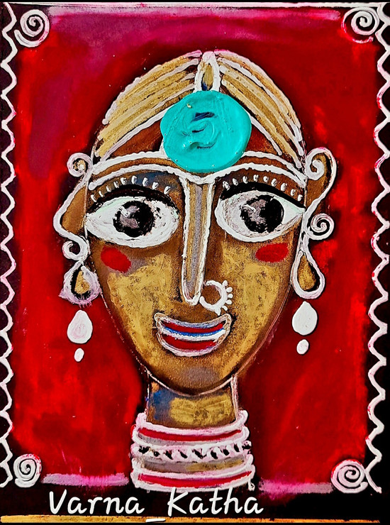 Lady Portrait ( dhokra style) (PRT_8079_75648) - Canvas Art Print - 9in X 11in