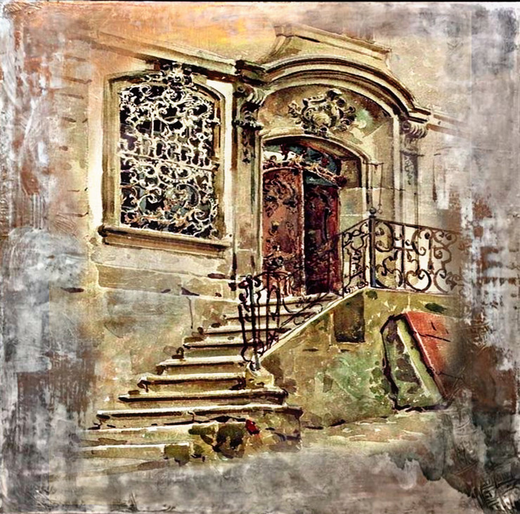 Beautiful old house (ART_1522_75467) - Handpainted Art Painting - 32in X 32in