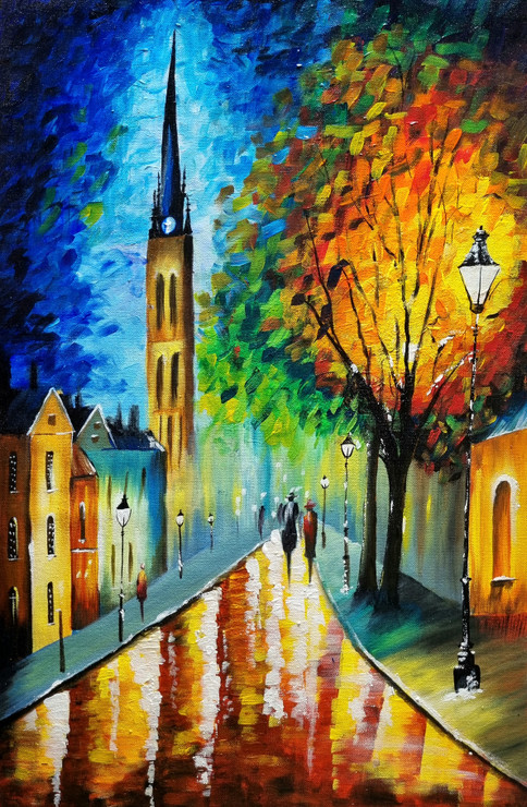 City  lights  are  like  fireflies  (ART_6989_75725) - Handpainted Art Painting - 14in X 22in