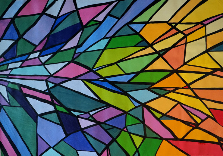 Multicolored Prism Fragments (ART_9064_75616) - Handpainted Art Painting - 40in X 28in