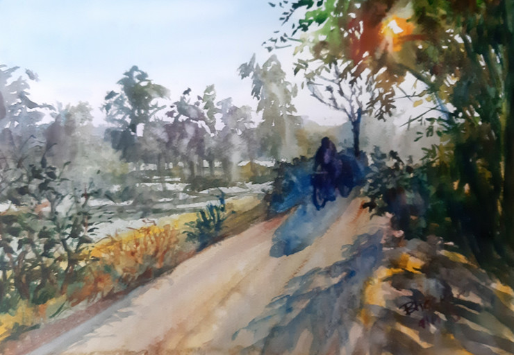 Watercolour landscapes  (ART_8647_75763) - Handpainted Art Painting - 22in X 15in