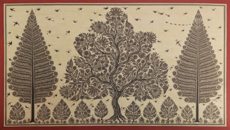 Rudrakshya Tree1 (ART_8412_75743) - Handpainted Art Painting - 26in X 16in