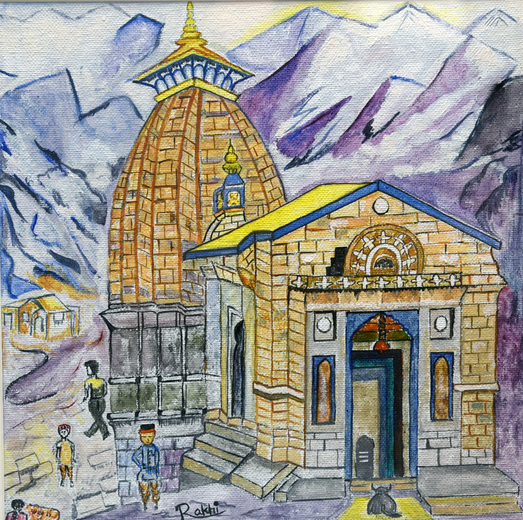 Kedarnath water color canvas painting (ART_9027_75019) - Handpainted Art Painting - 10in X 10in