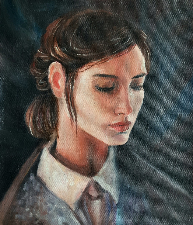 Lady (ART_9078_75904) - Handpainted Art Painting - 8in X 10in