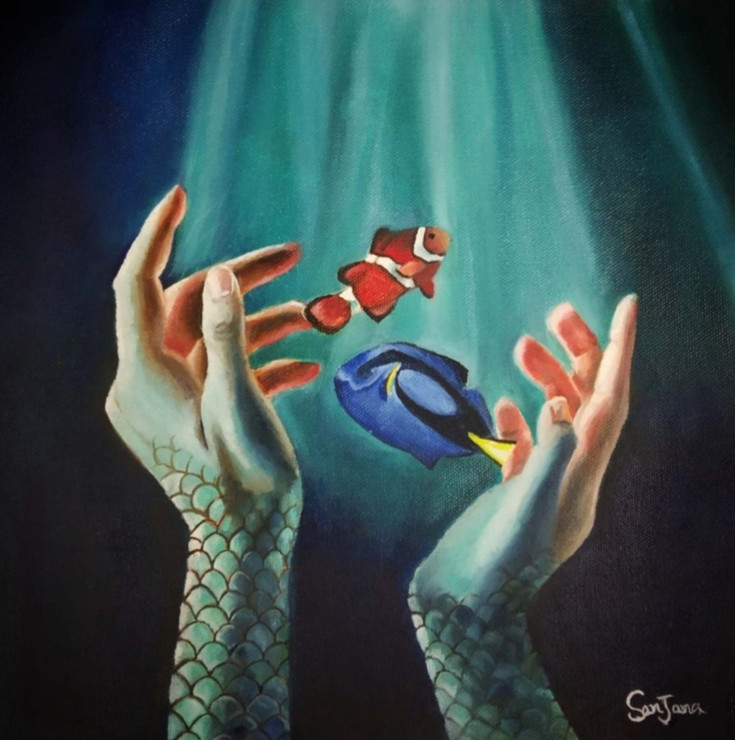 Underwater Painting (ART_9078_75881) - Handpainted Art Painting - 12in X 12in