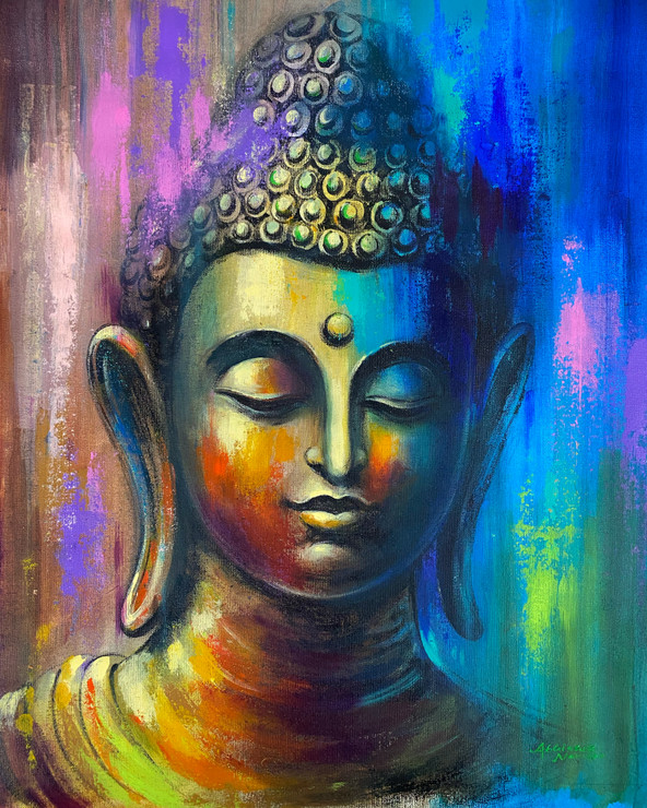 Buddha (ART_3512_75800) - Handpainted Art Painting - 17in X 23in