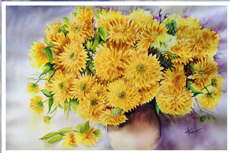 Daisy flowers (ART_8423_63744) - Handpainted Art Painting - 14in X 21in