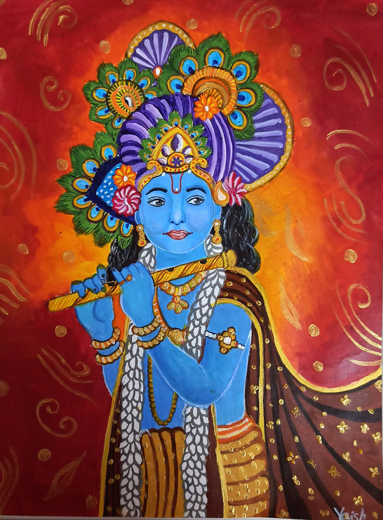 Lord Krishna Painting (PRT_7602_60518) - Canvas Art Print - 8in X 11in