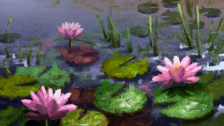 Blooming Tranquility: Lotus Waterscape (PRT_9100_76171) - Canvas Art Print - 56in X 31in