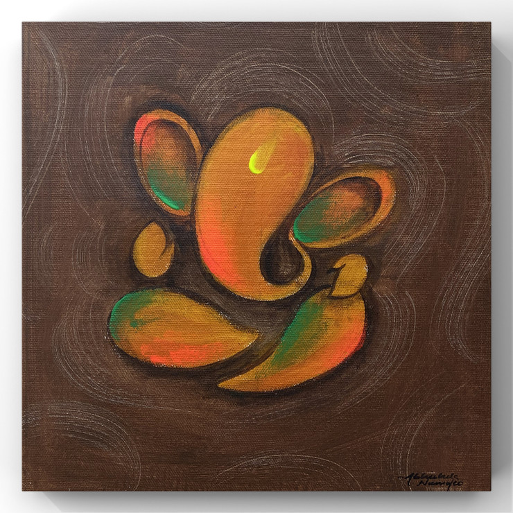 Ganesha (ART_3512_76195) - Handpainted Art Painting - 10in X 10in