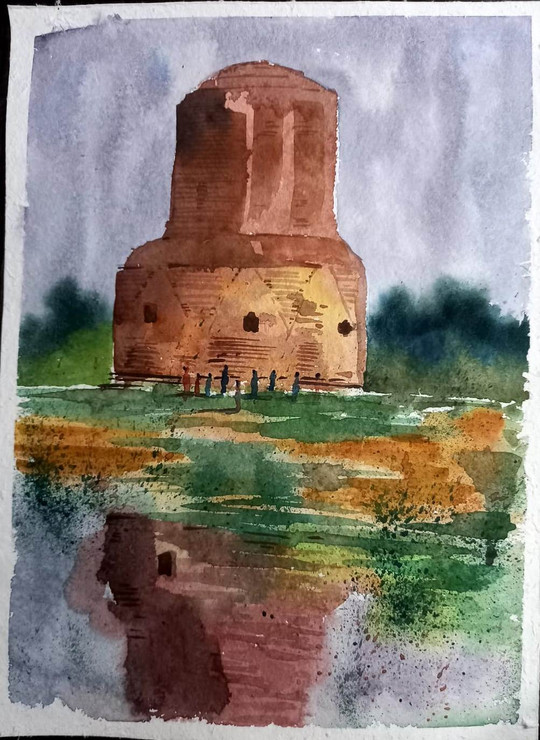 SARNATH  (ART_8950_76147) - Handpainted Art Painting - 15in X 11in