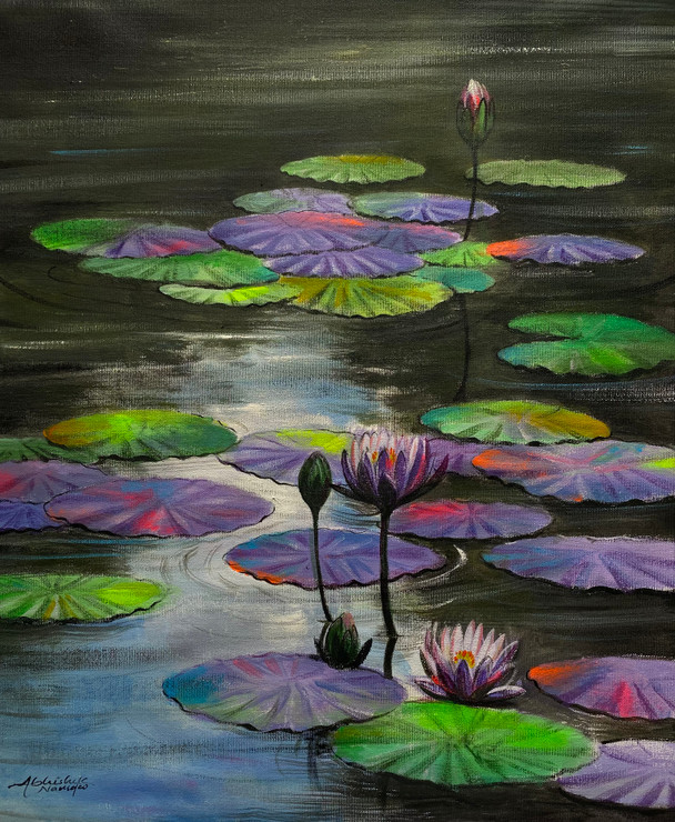 Waterlilies (ART_3512_76136) - Handpainted Art Painting - 19in X 23in