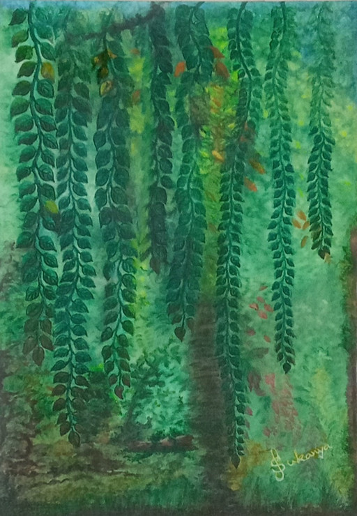 GREEN WALL (ART_9081_75937) - Handpainted Art Painting - 6in X 8in