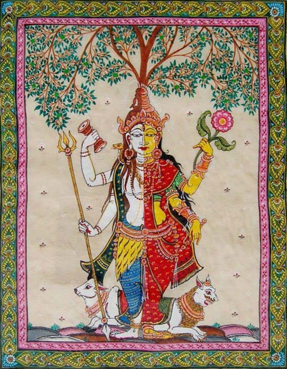 Ardhanareshwar (ART_9073_76250) - Handpainted Art Painting - 16in X 20in