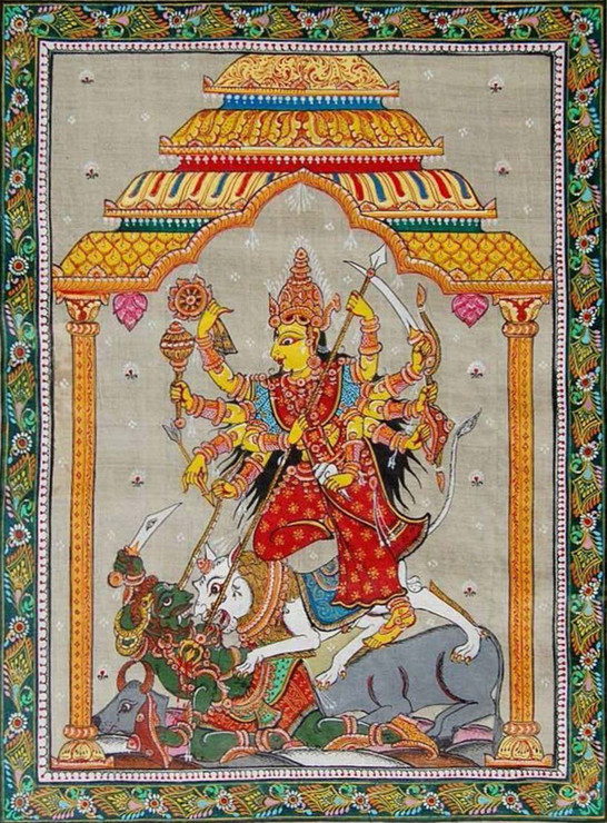 Durga (ART_9073_76249) - Handpainted Art Painting - 16in X 20in