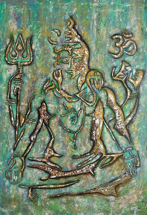 Lord Shiva  (ART_9097_76286) - Handpainted Art Painting - 24in X 36in