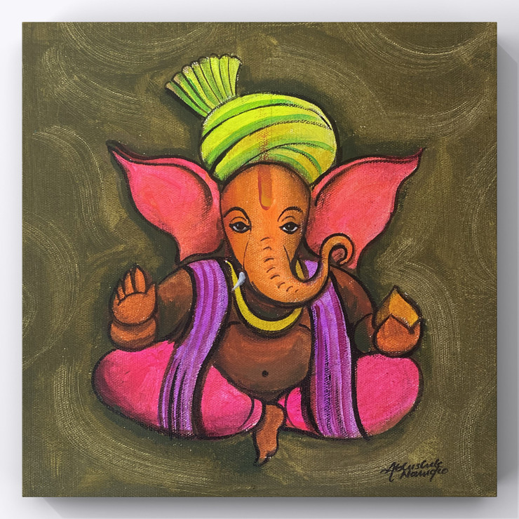 Ganesha (ART_3512_76222) - Handpainted Art Painting - 10in X 10in