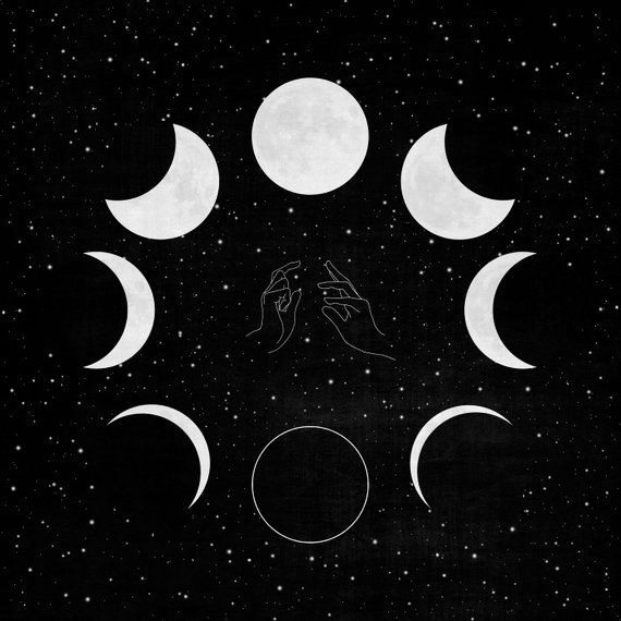 The lighted one - Hands around the Moon phases (ART_9101_76226) - Handpainted Art Painting - 6in X 7in