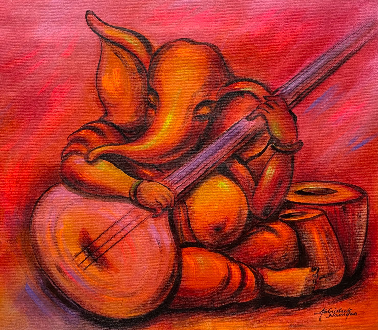 Ganesha (ART_3512_76374) - Handpainted Art Painting - 23in X 17in