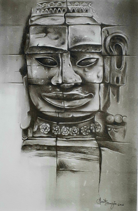 Buddha charcoal  (ART_7398_76518) - Handpainted Art Painting - 11in X 16in