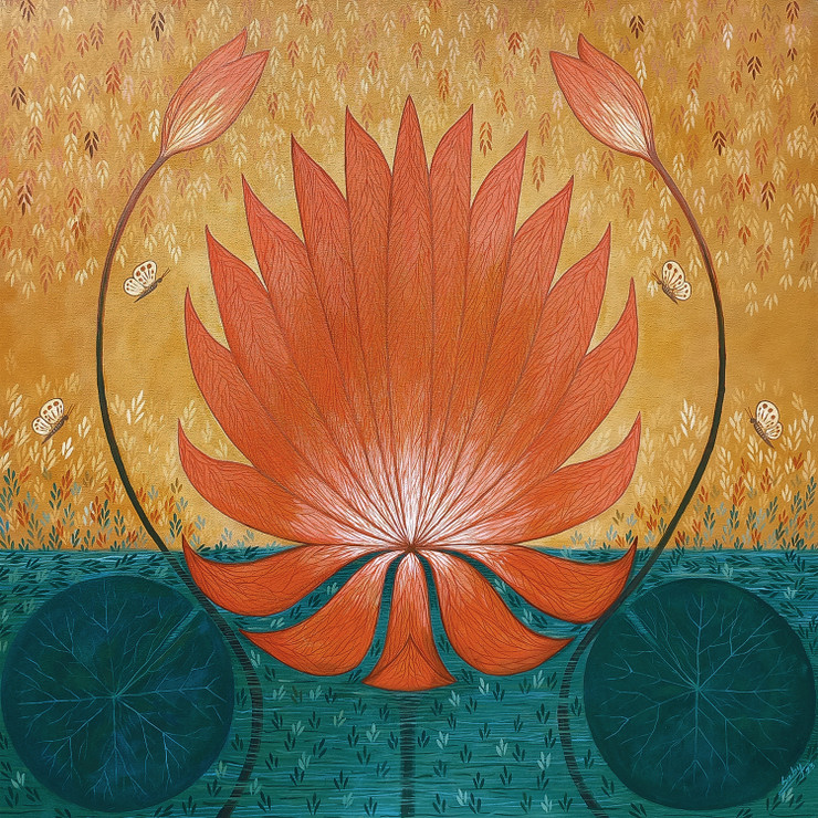 Lotus III (ART_464_76459) - Handpainted Art Painting - 36in X 36in