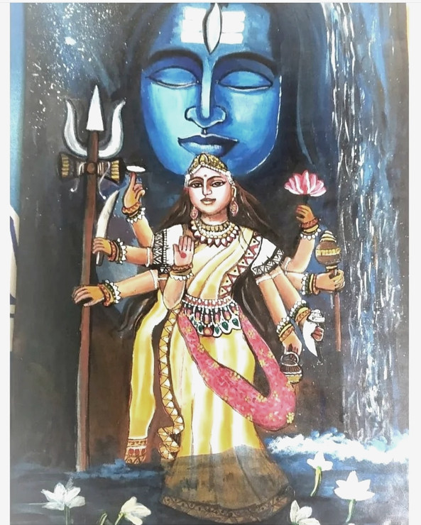 Shiv paarvati (ART_9074_75928) - Handpainted Art Painting - 14in X 16in