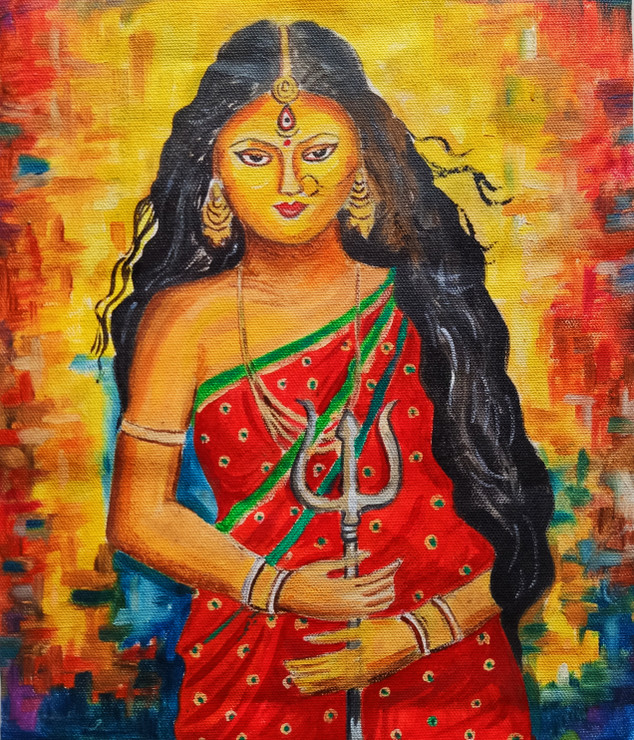 Devi (ART_9076_76550) - Handpainted Art Painting - 10in X 12in