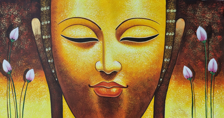 BUDDHA PAINTINGS FOR WALLS (ART_3319_71026) - Handpainted Art Painting - 48in X 24in