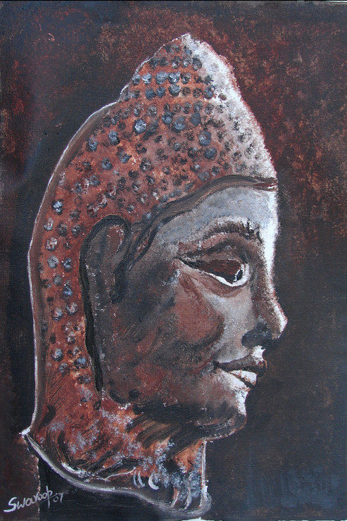 HEAD OF BUDDHA-2 (ART_6175_76671) - Handpainted Art Painting - 18in X 24in