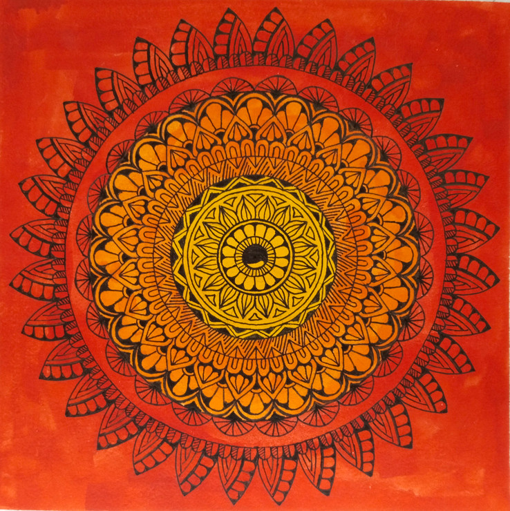 The red Mandala (ART_9121_76630) - Handpainted Art Painting - 8in X 8in