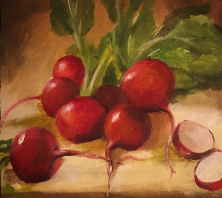 Radishes (ART_9115_76656) - Handpainted Art Painting - 7in X 7in