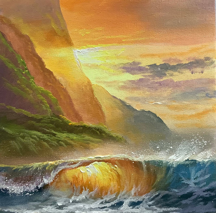 MOUNTAIN'S OCEAN SCENERY LANDSCAPE  (ART_3319_65099) - Handpainted Art Painting - 30in X 30in