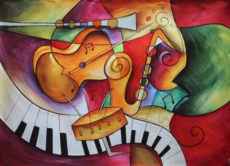 MUSICAL MODERN ABSTRACT PAINTING (ART_3319_64956) - Handpainted Art Painting - 36in X 24in