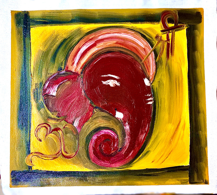 Abstract art oil painting of Lord Ganesha  (ART_8280_76744) - Handpainted Art Painting - 13in X 13in