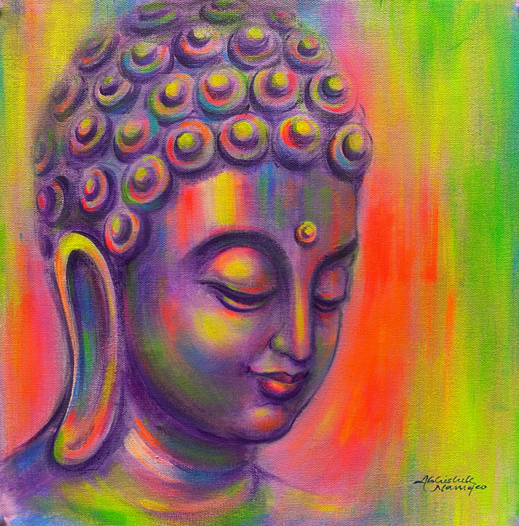 Buddha (ART_3512_76723) - Handpainted Art Painting - 14in X 14in