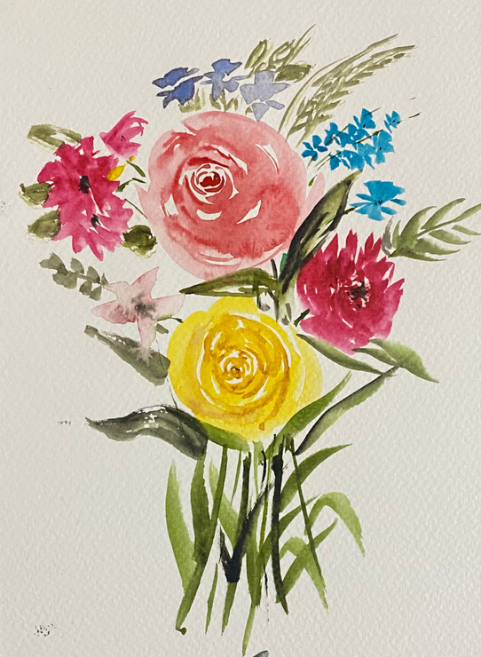 ACEO ORIGINAL WATERCOLOUR PAINTING OF FLOWERS BOUQUET abstract watercolour art (ART_8280_76652) - Handpainted Art Painting - 6in X 8in