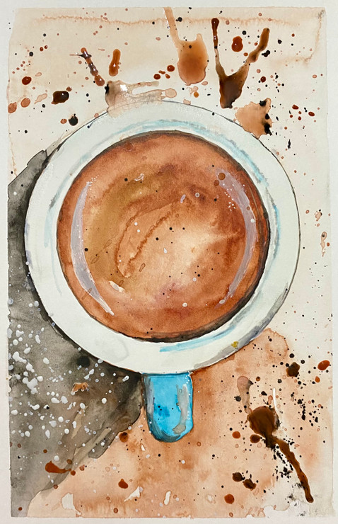 ORIGINAL WATERCOLOUR PAINTING OF CUP OF COFFEE/TEA (ART_8280_60283) - Handpainted Art Painting - 6 in X 8in