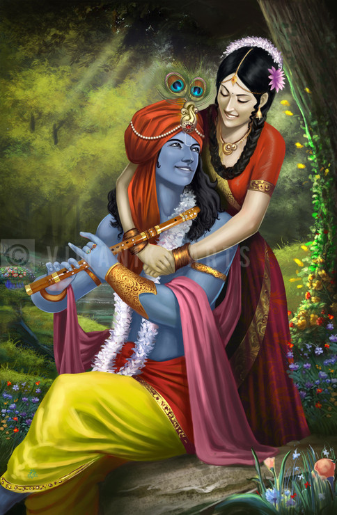 Radha Krishna (PRT_6900_15570) Canvas Art Print 16in X 24in