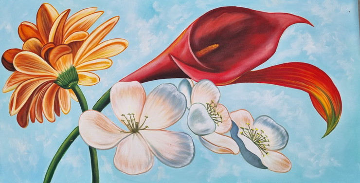 FLOWERS PAINTING (ART_3319_76810) - Handpainted Art Painting - 48in X 24in